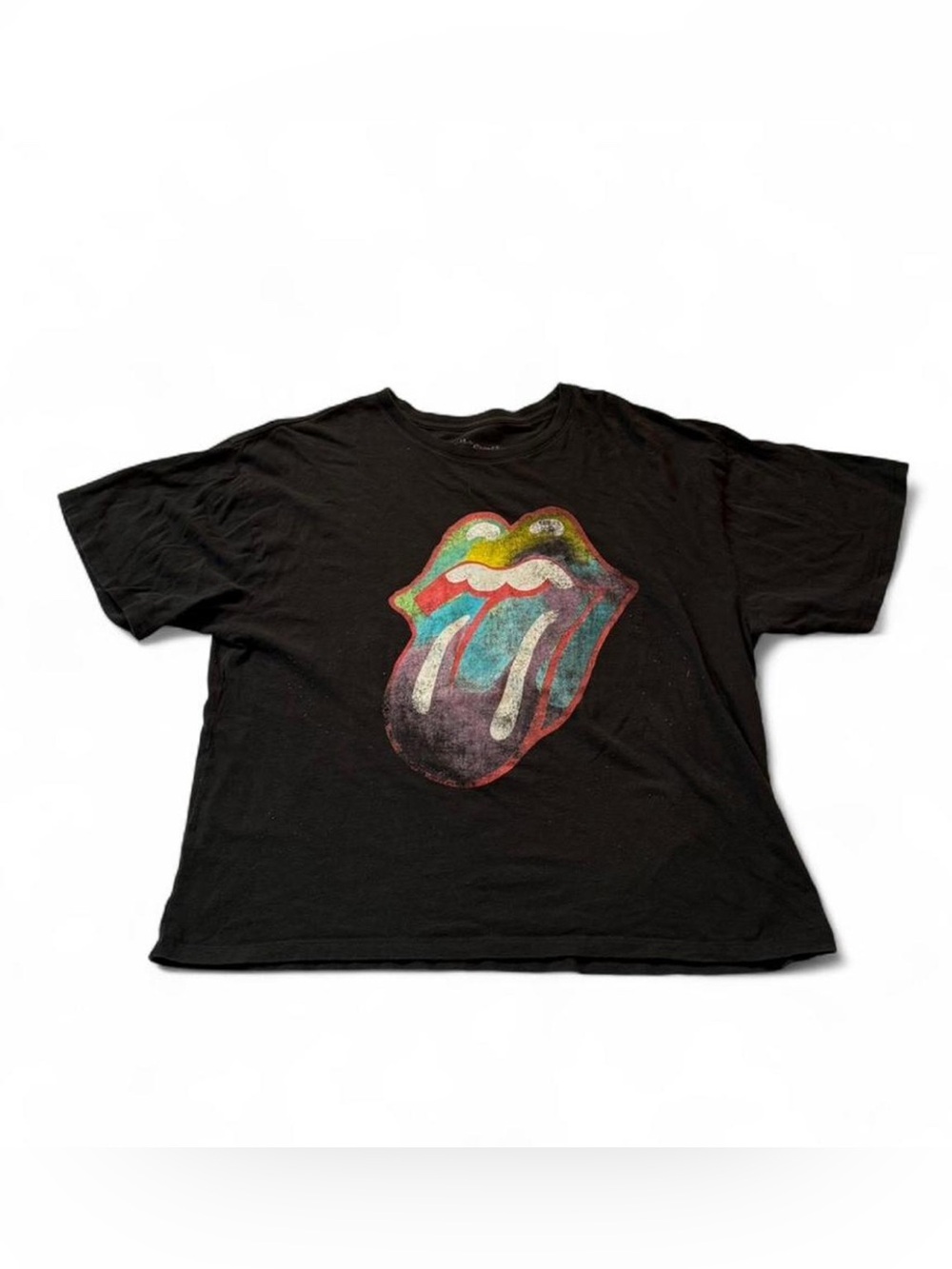 The Rolling Stones Multi colored Black Graphic Tee with signature logo